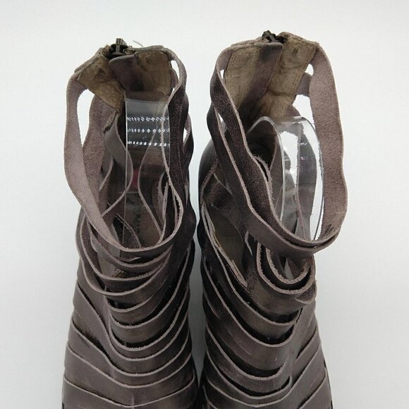 Free People Hybrid Metallic Leather Strappy Heel Ankle Boots Size 10 40 Pewter - Picture 3 of 9